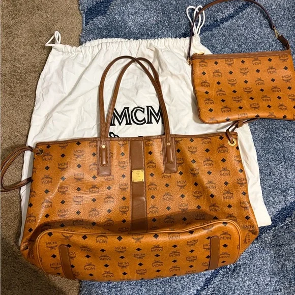 MCM Brown Logo Tote and Crossbody Set - Picture 1 of 5